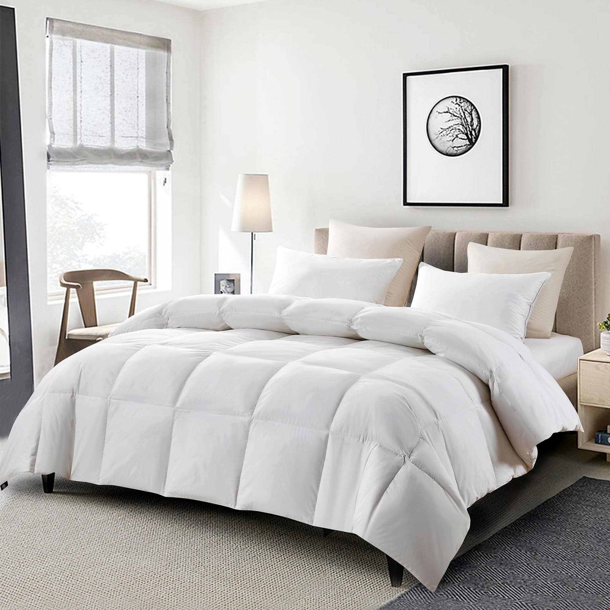Goose Feather Down Fiber Cotton Comforter King Size - 100% Cotton Duvet Insert - Hotel Luxury Hypoallergenic Bedding Comforter All Season Medium Warmth 106 x 90 Inch White