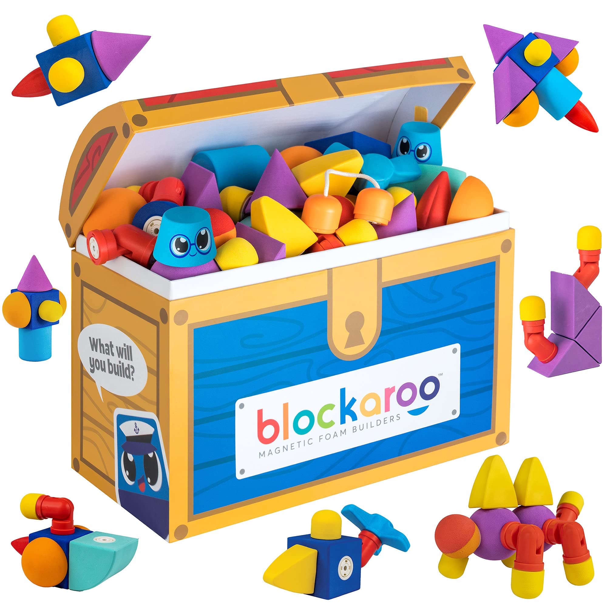 Blockaroo Magnetic building blocks as an educational game for children, paedagogical water toy set for creative constructions, ideal for the banana tub