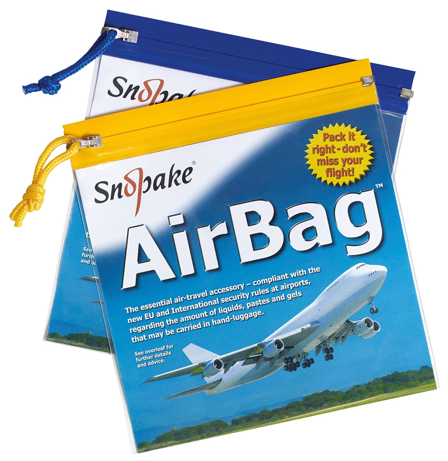 Snopake Flight AirBag Zippa-Bag with Zip Pull and Hanging Loop [Pack of 5] 200 x 200 mm – Clear/Assorted Blue & Yellow Zip Strips [Ref: 15158]