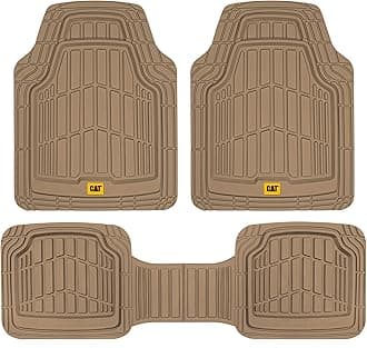 Cat® ToughRide™ Heavy-Duty 3 Piece Rubber All Season Floor Mats for Car Truck Van SUV, Beige - Premium Trim to Fit Cars Floor Mat, All Weather Deep Dish Automotive Floor Mats, Total Dirt Protection