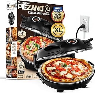 PIEZANO 14 Inch Extra Large Crispy Crust Pizza Oven by Granitestone – Family Sized Electric Pizza Oven Indoor Countertop Maker with Stone Heats up to 800˚F for Stone Baked Pizzeria Style at Home