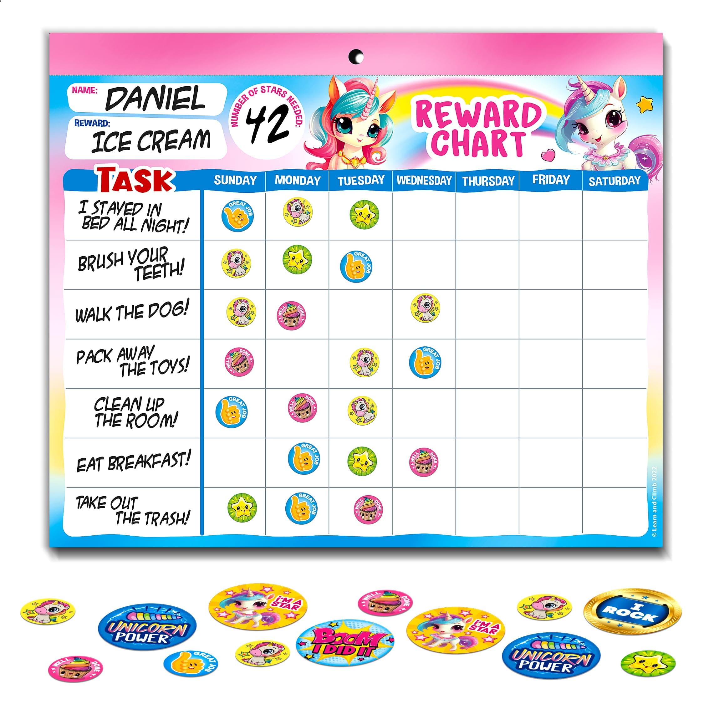 Behavior Reward System - Pad with 26 Chore Charts for Kids, 1400 Stickers to Motivate Responsibility & Good Habits (Unicorn)