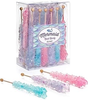 Candy Envy - Mermaid Rock Candy Sugar Sticks - 18 Individually Wrapped Treats - Pink, Light Blue, Lavender Party Favors