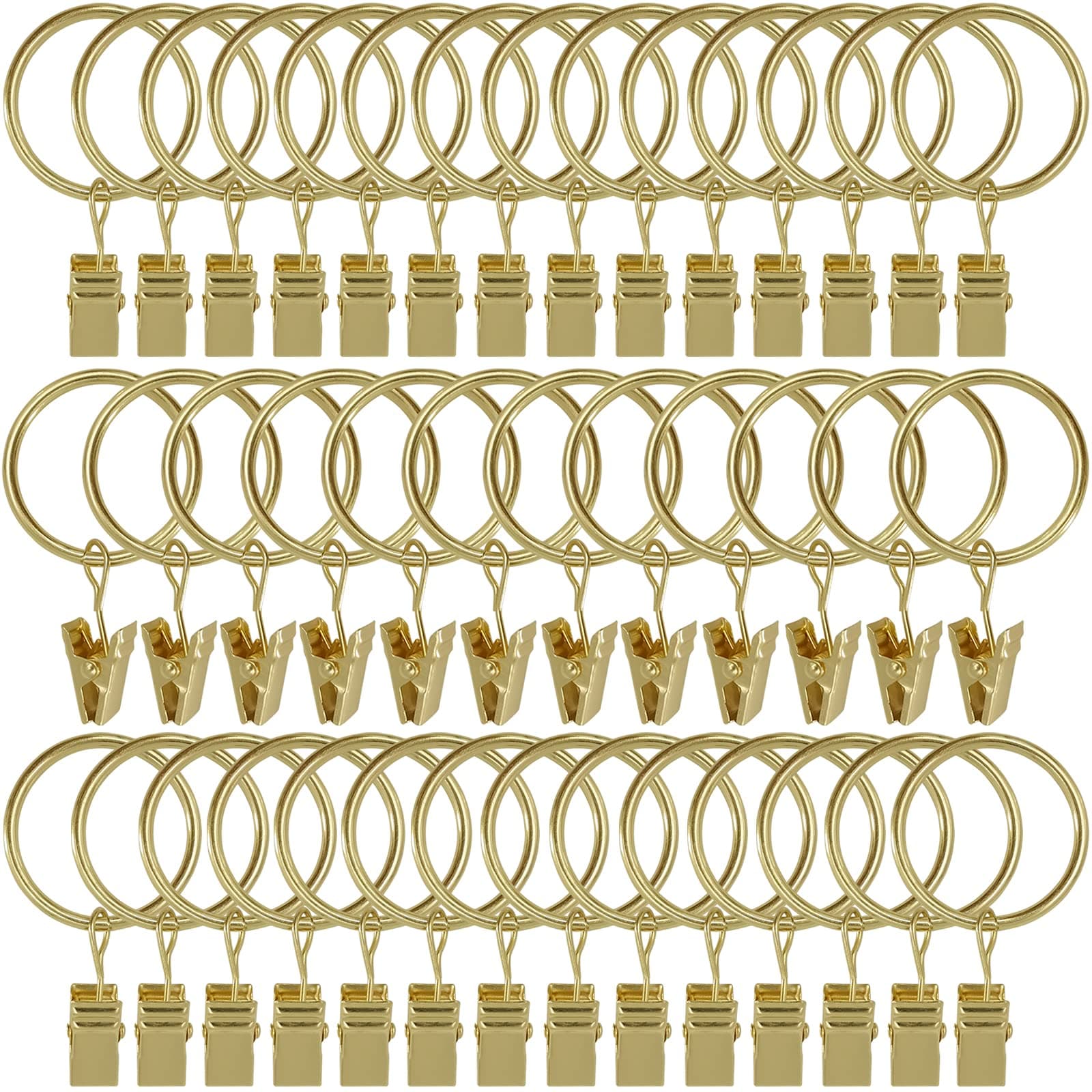 40 Pack Curtain Rings with Clips, Drapery Clips with Rings, Drapes Rings 1.26 in Interior Diameter, Fits up to 1 in Curtain Rod, Gold Color