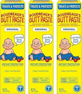 Boudreaux's Butt Paste Diaper Cream, Dermatologist-Tested Original Diaper Rash Cream for Daily Prevention and Relief, Baby Ointment, 4oz Tube, 3 Pack