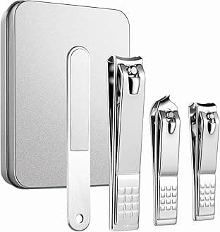 4PCS Professional Nail Clippers Set, Toenail Clippers & Fingernails & Nail File, Silver Nail Cutter, Sharpest Thick Toenail & Ingrown Nail Clipper Set, Best Travel or Home use for Men and Women