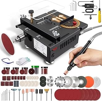 Mini Table Saw, Mini Multi-Functional Table Saw for Crafts, Speed & Angle Adjustable, Cutting | Sanding | Engraving | Drilling All-in-One Machine, for Wood/PCB/Acrylic/Plastic (Liftable & Dark Gray)