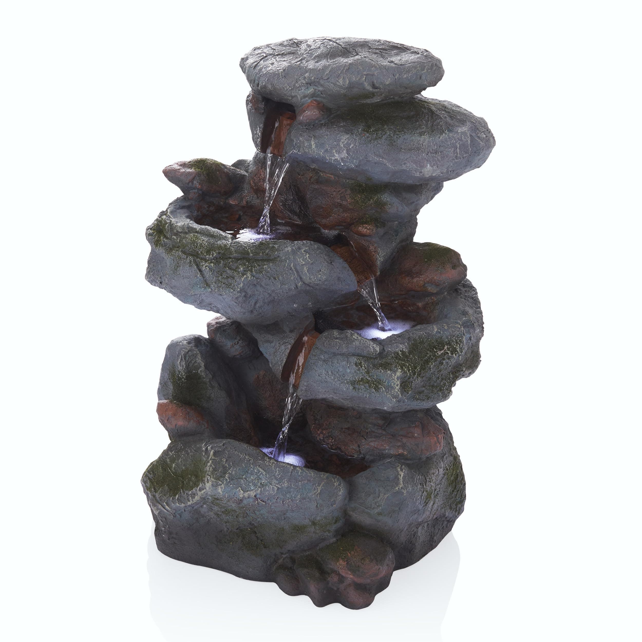 3-Tiered Rock Waterfall Fountain with LED Lights