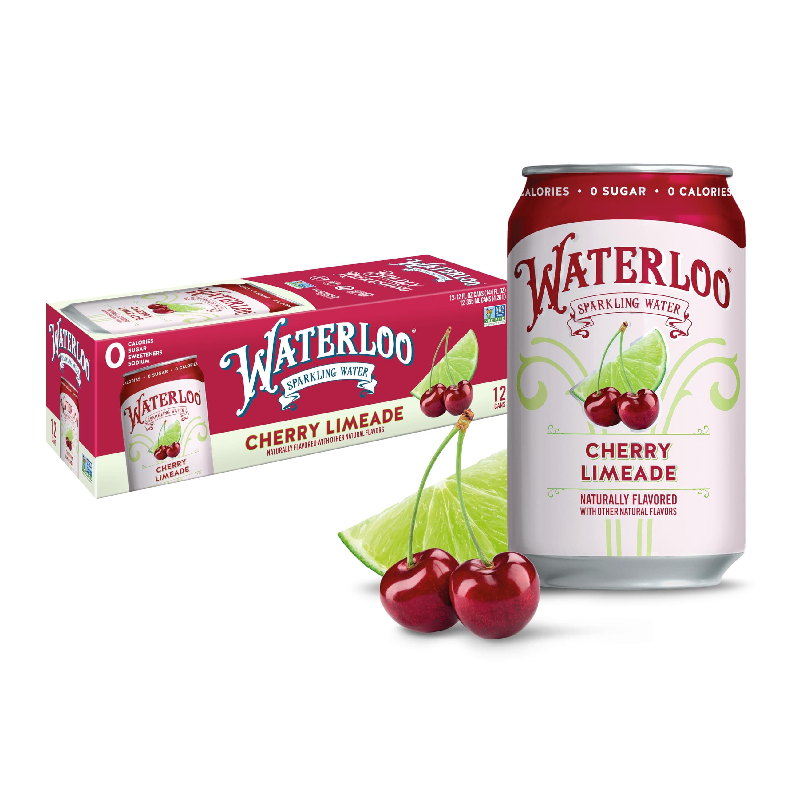 Waterloo Sparkling Water, Cherry Limeade Naturally Flavored, 12 Fl Oz Cans (Pack of 12) – Zero Calories and Zero Sugar or Sweeteners