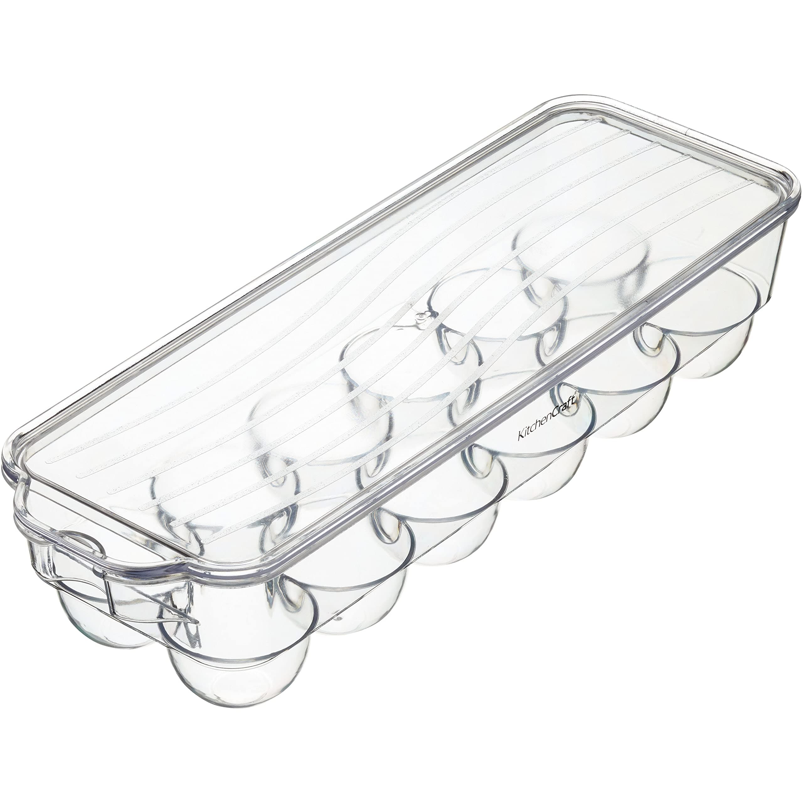 KCFSTORE12 Fridge-Safe Plastic Egg Holder with Lid, 32.5 x 11.5 cm (13" x 4.5") - Transparent