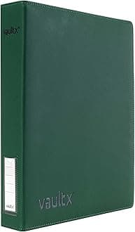 Vault X Trading Card 3 Ring Binder, fits 9 Pocket Pages, 540 Cards, Exo-Tec Material, Easy Open, D-Ring Clip Folder for Collectible Card Games, Sports, TCG (Green, Slim)