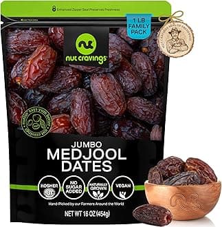 NUT CRAVINGS - Dried Jumbo Medjool Dates, No Sugar Added, Unsulphured (16oz, 1 LB) Sweet Healthy Snack, Vegan, Kosher, Resealable Bag