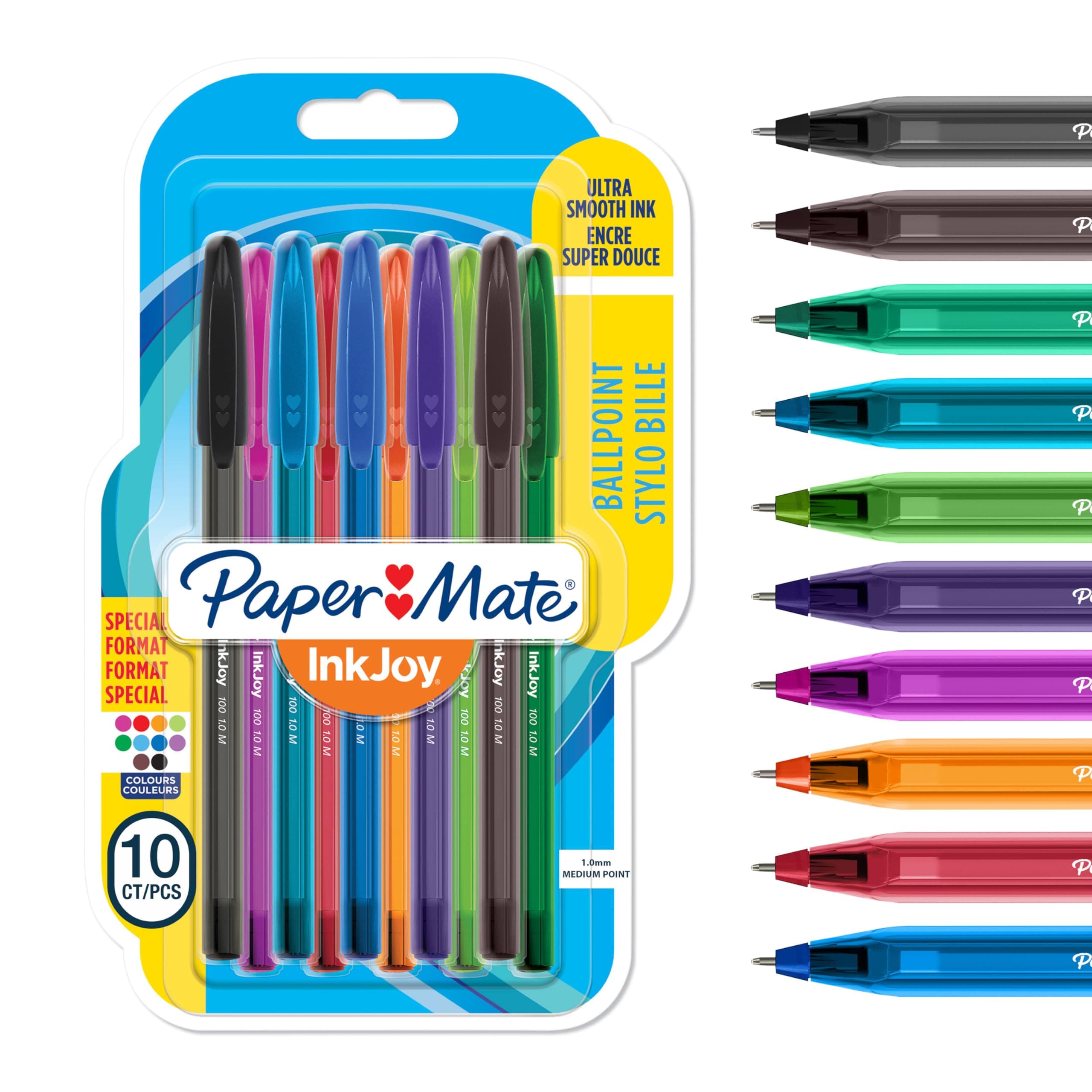 InkJoy 100ST Ballpoint Pens | Medium Point (1.0mm) | Fun Colours | 10 Count