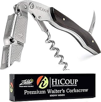 Hicoup Wine Opener - Professional Corkscrews for Wine Bottles w/Foil Cutter and Cap Remover - Manual Wine Key for Servers, Waiters, Bartenders and Home Use - Stainless Steel w/Ying Yang Resin Inlay
