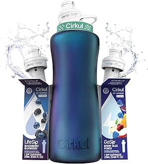 Cirkul 32 oz Chameleon Stainless Steel Water Bottle Starter Kit with Teal Lid With 1 Berry Blue Punch & 1 Blackberry Blueberry Cartridge - Great for staying hydrated.