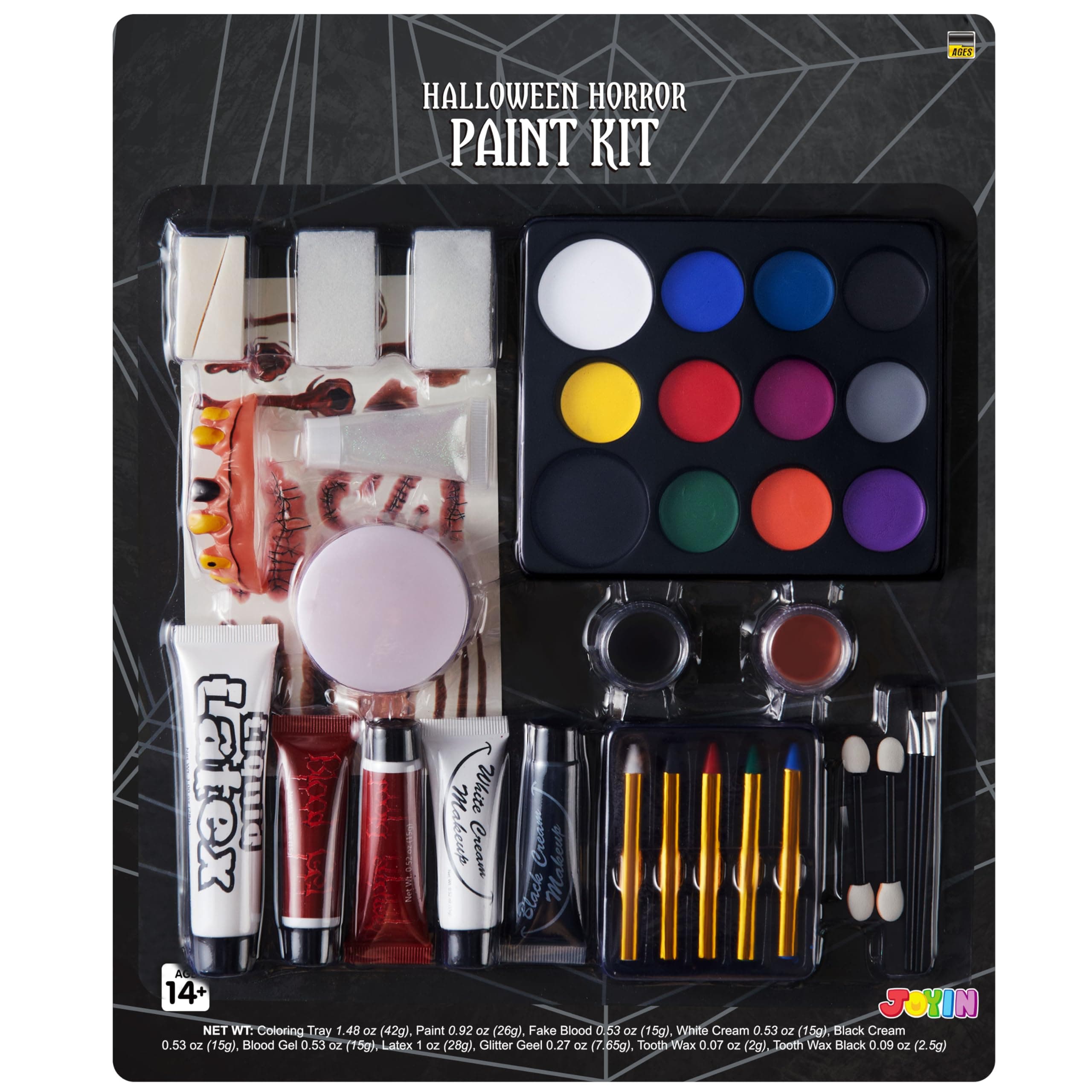JOYIN 36 Pcs Halloween Face Paint Kit Makeup Set for Body Painting Party Cosplay Special Effects, All-in-1 Face Paint Palette Crayons Brushes Tooth Wax