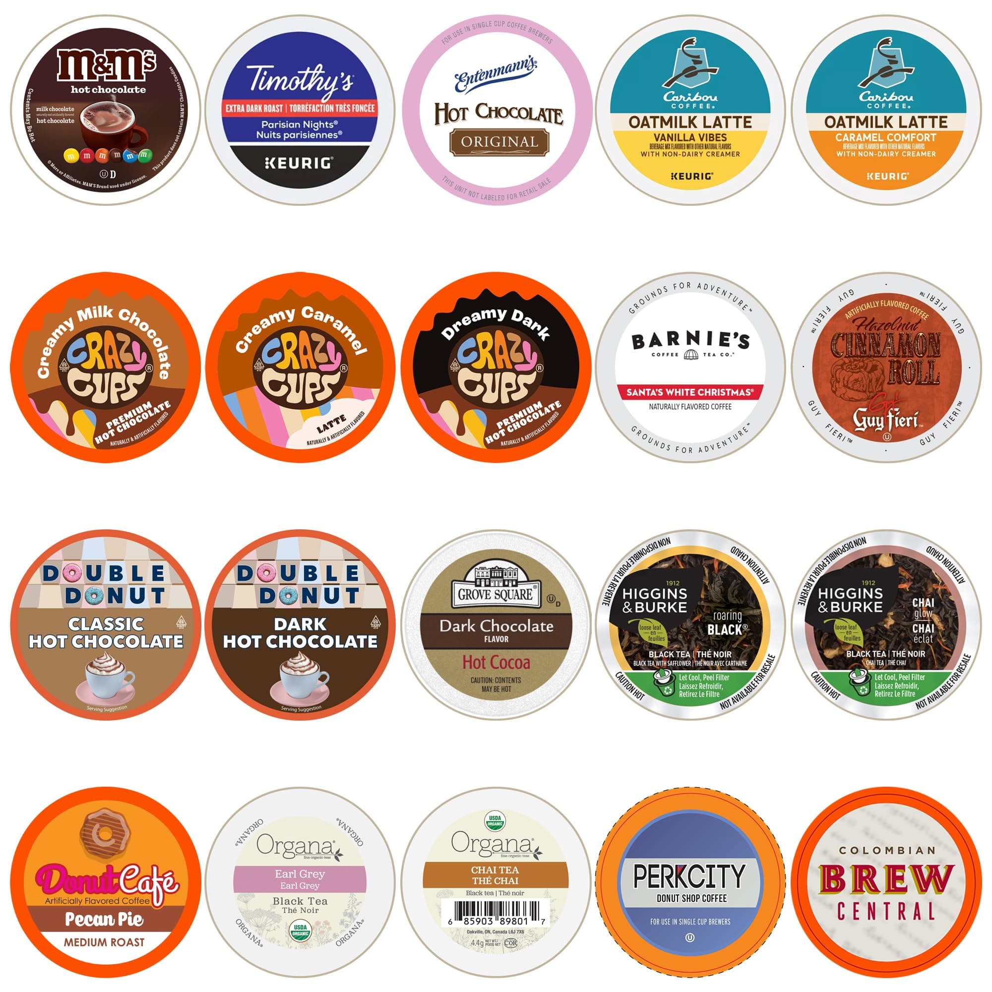 Perfect Samplers Coffee/Tea/Cider/Cappuccino and Hot Chocolate Single Serve Cups For Keurig K cup Brewers, Premium Mix, 20 Count