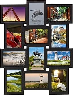 Collage Picture Frame for Wall, Holds 12 Photos - Six 4x6 and Six 6x4 Images, 18x23 Inch Black Plastic Frame, Hang Horizontal or Vertical, Gallery Wall Decor