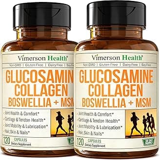 Glucosamine Chondroitin MSM with Hydrolyzed Collagen Peptides - Joint Support Supplement with Quercetin, Bromelain & Boswellia Extract - Collagen pills for Hair Skin Nails - FSA Eligible 2 Pack