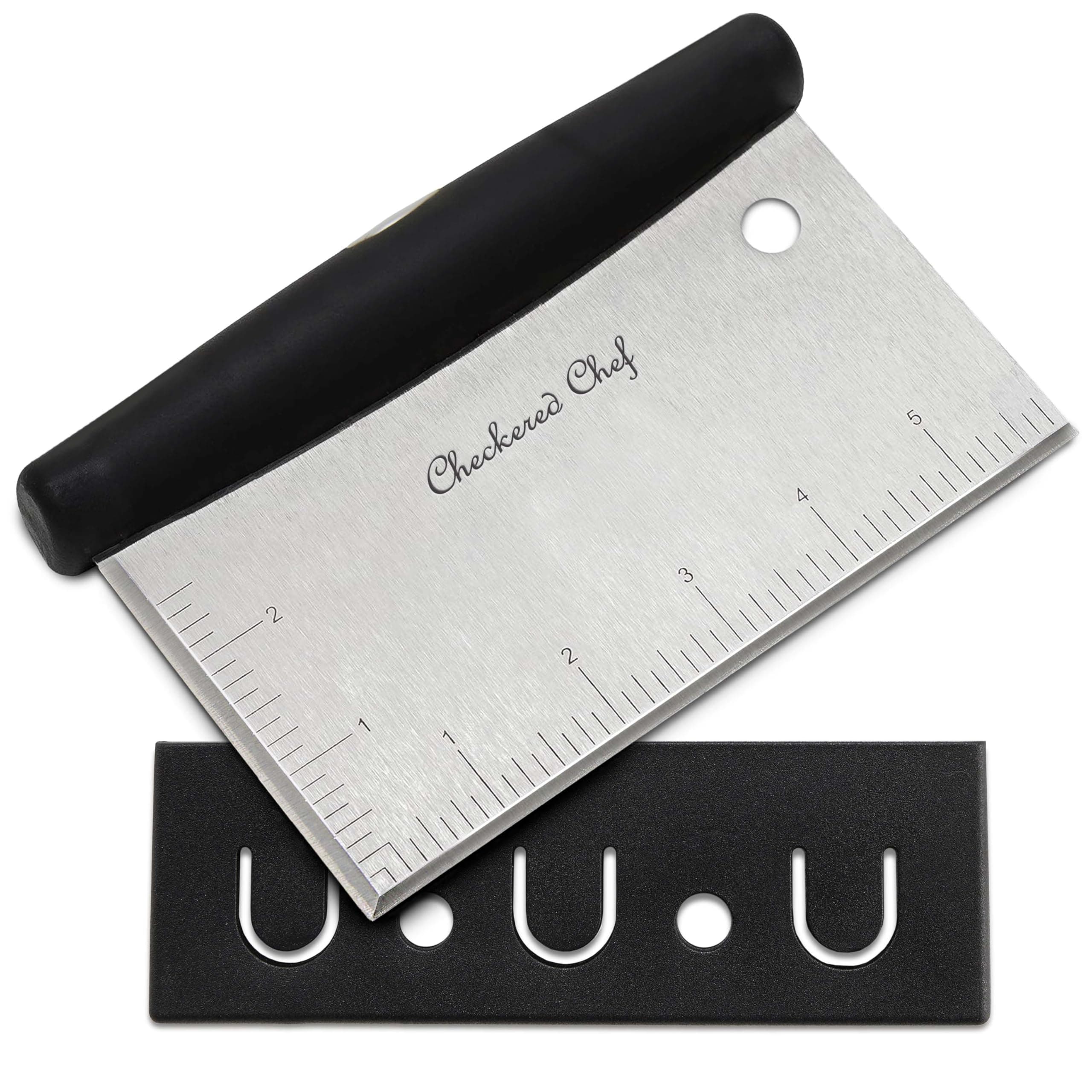 Checkered Chef Dough Scraper And Chopper - Pastry Cutter, Icing Smoother, Bench Scraper Knife Stainless Steel With Plastic Cover