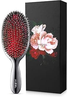 MISEL Professional Boar Bristle Hair Brush for Women and Men | Detangles All Natural Hair Types and Hair Extensions | Reduces Breakage | Great for Wavy and Straight Hair | Salon-Approved | Large