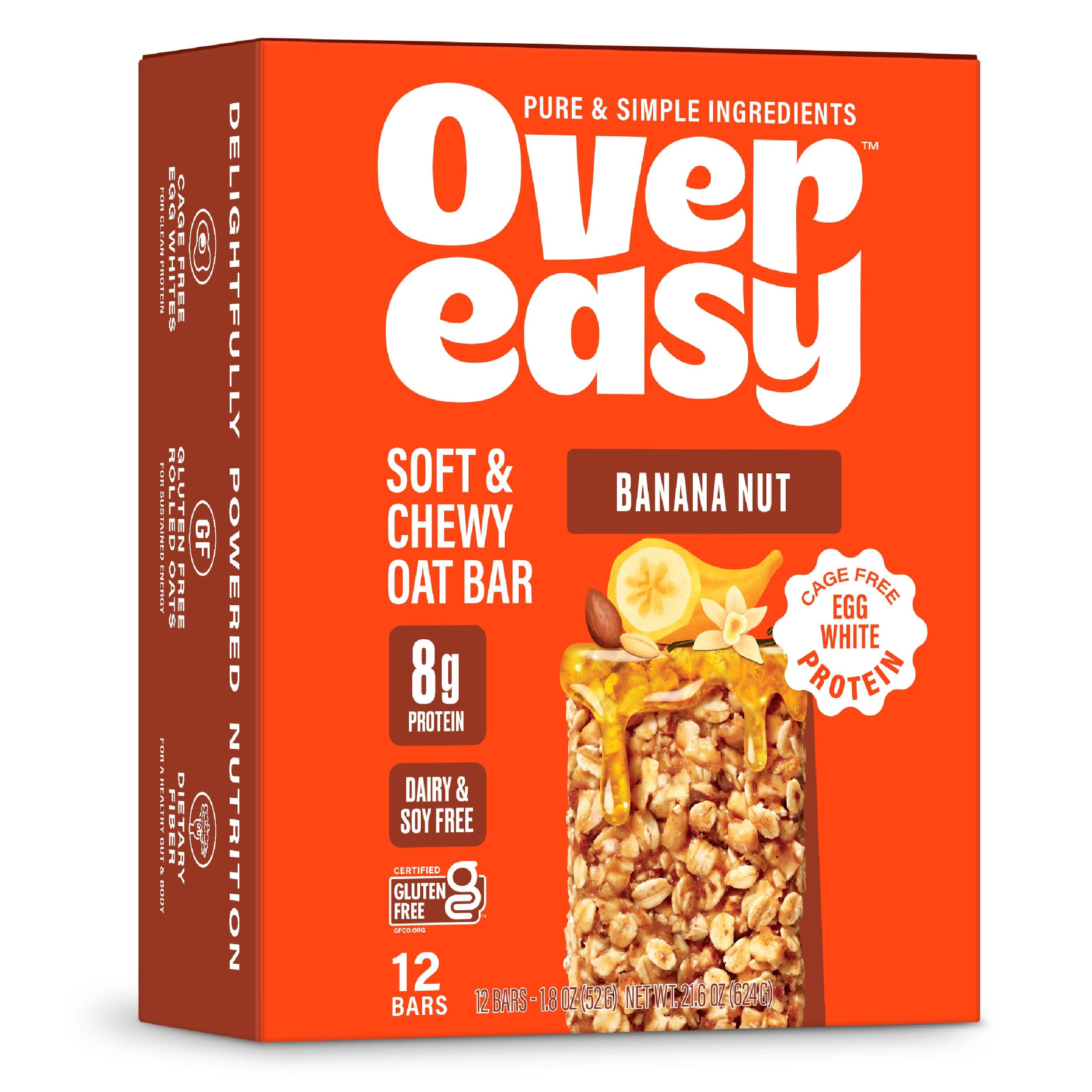 Over Easy Soft and Chewy Granola Breakfast Bars - Granola and Protein Bars - Energy Snack Bars - Clean, Gluten Free, Dairy Free, Soy Free and Kosher (Banana Nut, 12 Count)