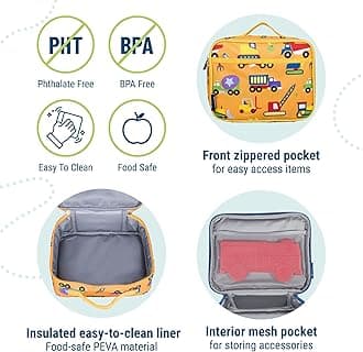 Wildkin Kids Insulated Lunch Box Bag for Boys & Girls, Reusable Kids Lunch Box is Perfect for Early Elementary Daycare School Travel, Ideal for Hot or Cold Snacks & Bento Boxes (Under Construction)