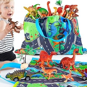 HahaGift Dinosaur Toys for Boys Age 2 3 4-25PCS Realistic Dinosaur Figures & Cars with Playmat/Storage Bag - Kids Toys Games for 2 3 4 5 Year Old Boys Girls Easter Birthday Gifts