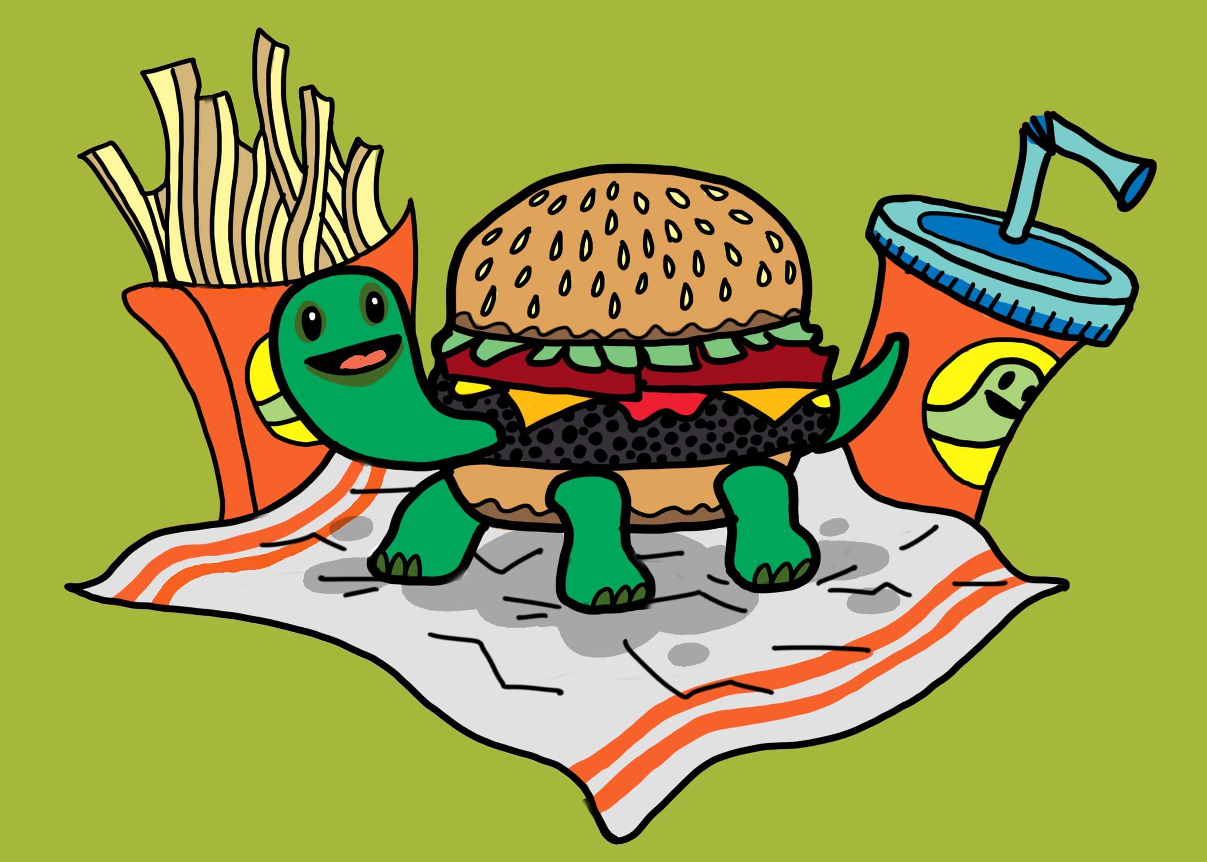 "Turtle Burger" Funny Turtle Shell Bun Burger w/Fries Meal - Rectangle Refrigerator Magnet
