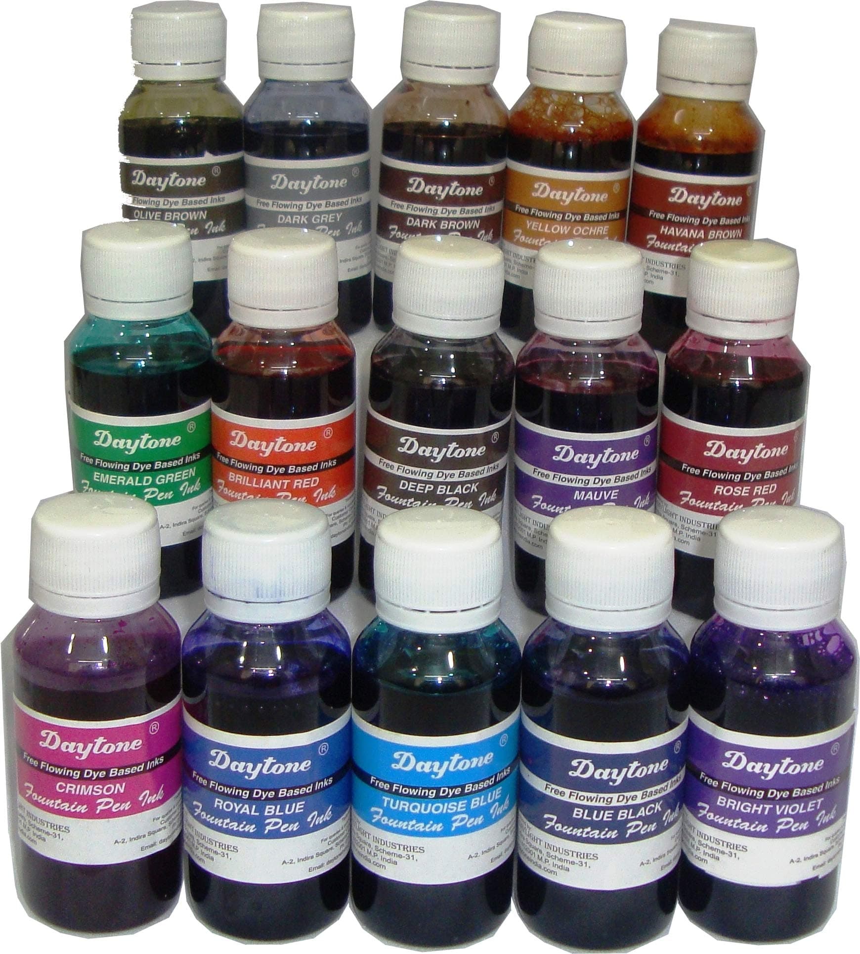Daytone Fountain Pen Ink 60 Ml. 15 Pc Assorted Pack of 15 Colors
