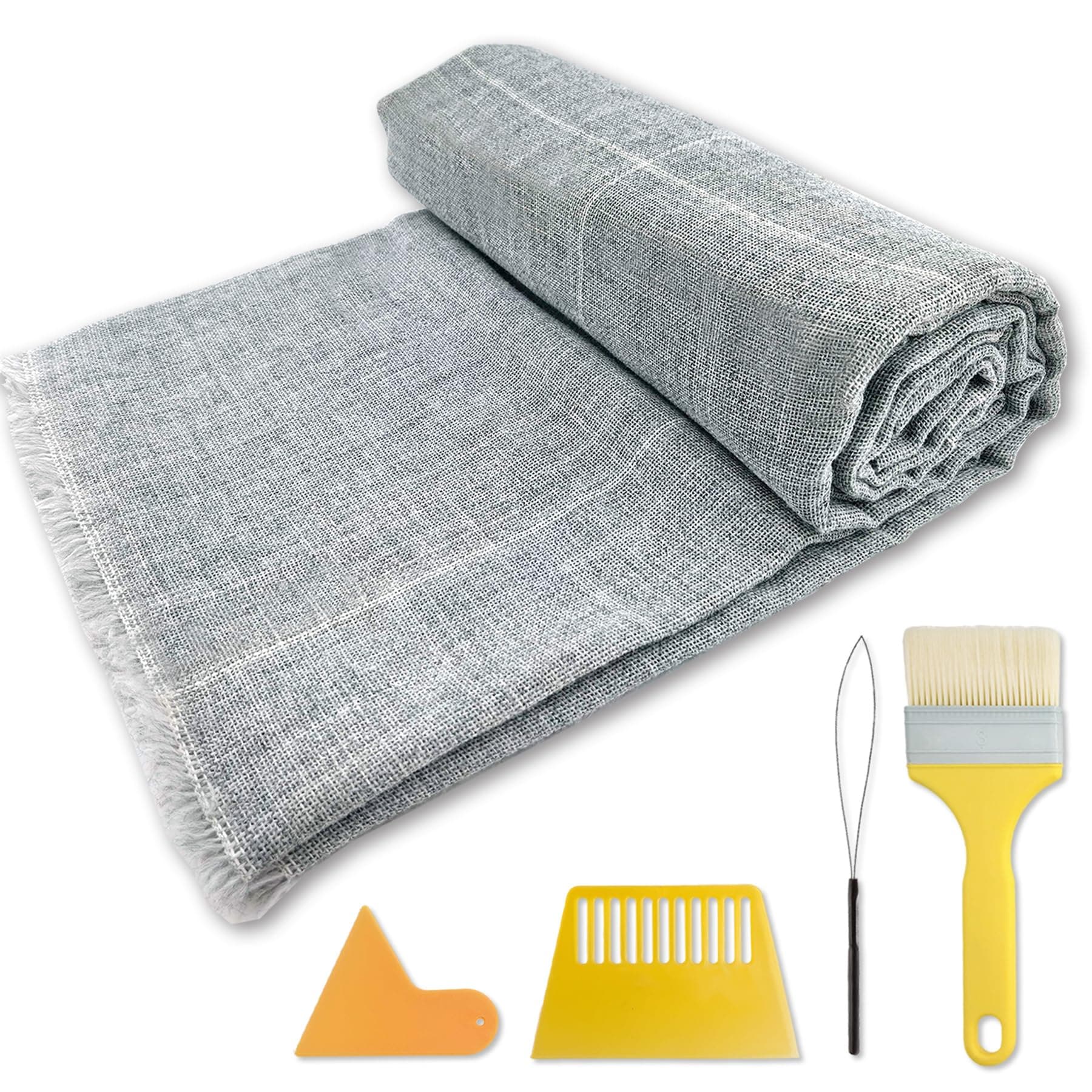 85" x 65" Large Primary Tufting Cloth with White Grid for Tufting Gun, Gray Primary Rug Backing Fabric, Monks Cloth for Punch Needle – Includes Yarn Threader, Glue Scrapers