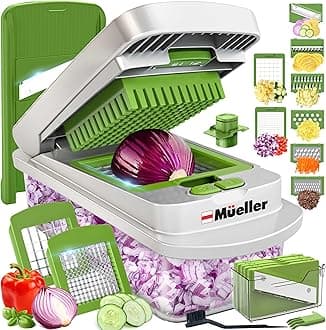 Pro-Series 10-in-1, 8 Blade Vegetable Chopper, Onion Mincer, Cutter, Dicer, Egg Slicer with Container, French Fry Cutter Potatoe Slicer, Home Essentials, Salad Chopper White Sand/Green