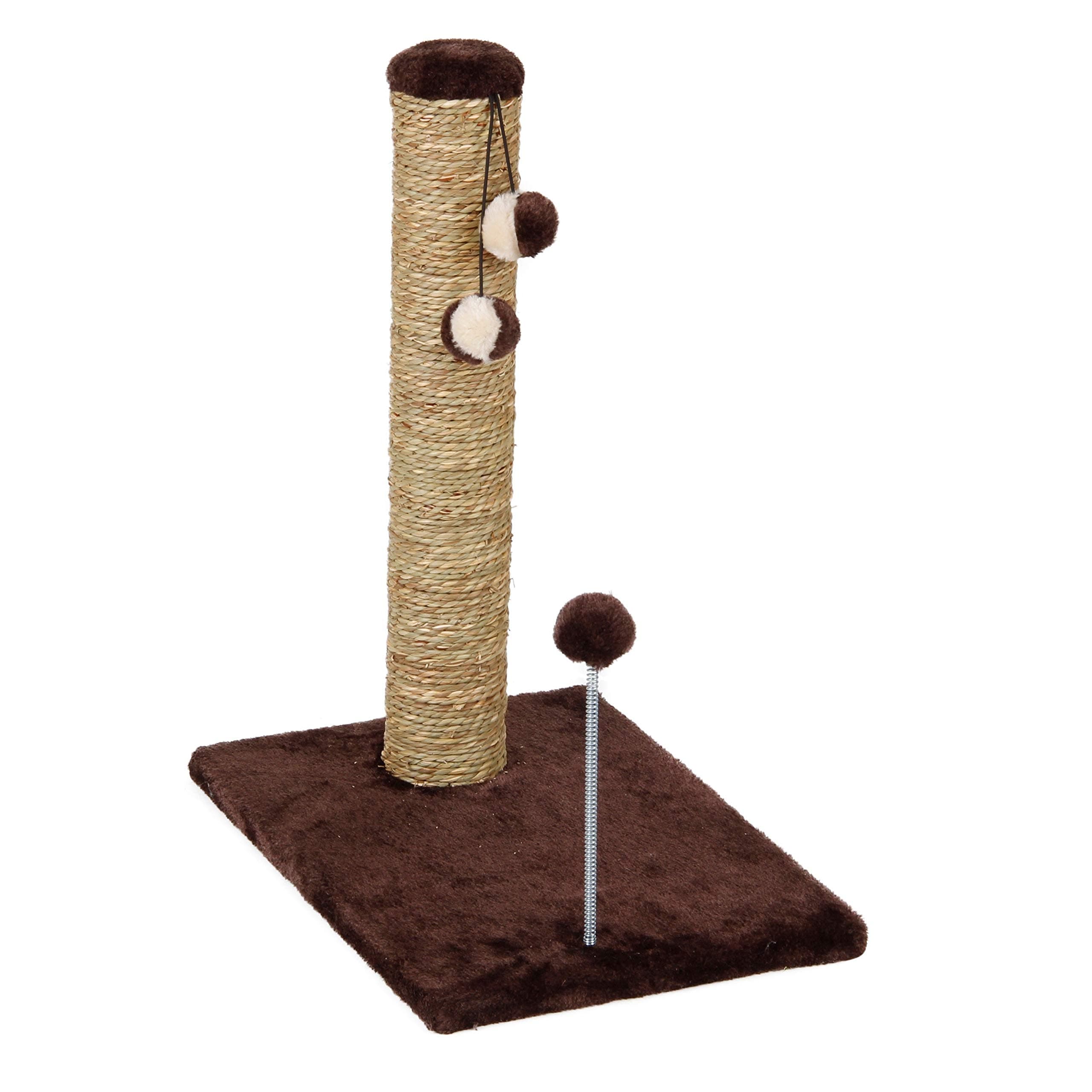 Cat Craft 20" Seagrass & Plush Cat Scratching Post with Integrated Cat Toys, Medium (20") Gray