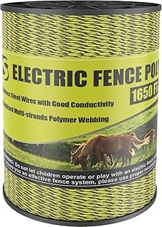 BESTEEL Upgraded Electric Fence Poly Wire 1650 Feet 500 Meters, 1/8" Diameter Portable Electric Fencing Polywires, 6 Stainless Steel Strands for Reliable Conductivity and Rust Resistance UV Resistant