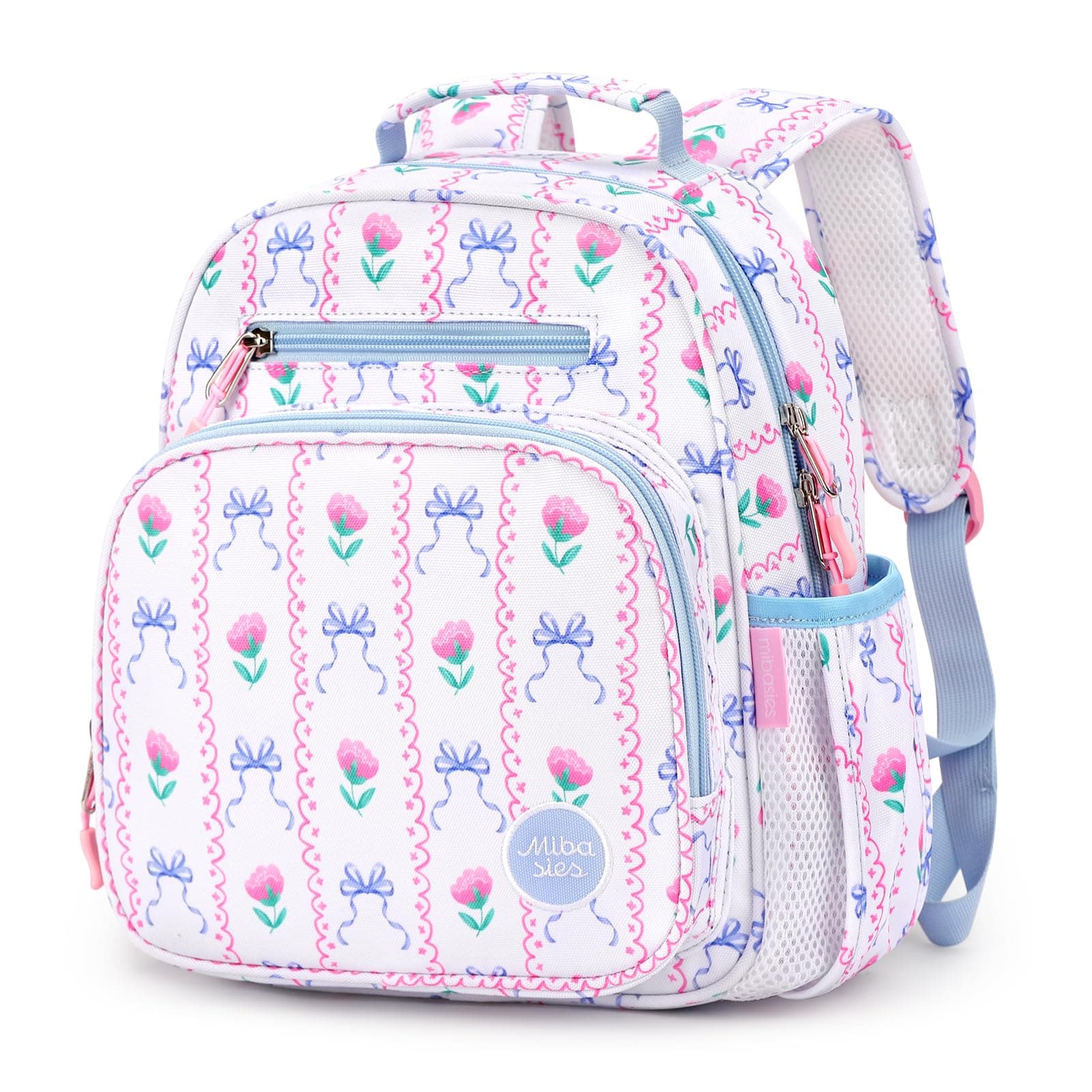 mibasies Toddler Backpack for Girls 2-4: Preschool Kindergarten Backpack - Cute Kids Backpacks for Girls - Bowknot Rose Sky Blue