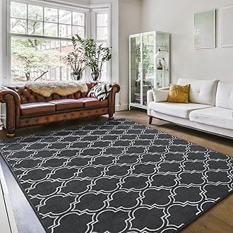 Amearea Fluffy Moroccan Trellis Rug, Soft Fuzzy Geometry Rugs for Living Room, Shaggy Modern Area Rug for Bedroom Kids Room Dorm, Easy Clean, Boho Farmhouse Decor Low Pile Carpet, Grey 7x10 Feet