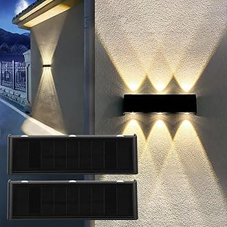 Solar Lights Outdoor Waterproof 3000K Warm Aluminum Up and Down Wall Sconce Dusk to Dawn 2PACK for Outside, Sign, Yard