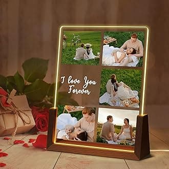 Ship Next Day Personalized Mother's Day Gifts for Mom, Customized Acrylic Plaque with Picture text, Custom LED Walnut Picture Frame for Wife, Unique Birthday Couples Gifts for Mom Dad Wife Husband
