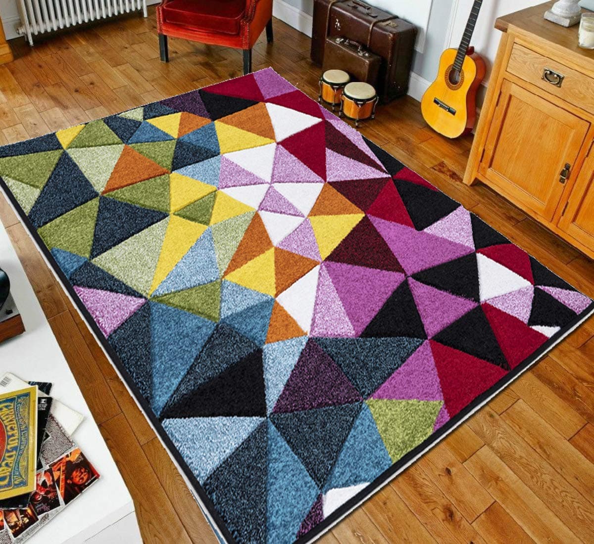 swift New Bright Multicolour Rug, Heat-Set Thick Polypropylene Multi Design Carpet, Comfy Geometric Pattern Mat for Floor, Bedroom, Living Room, Indoor Area, Multi GO Ply, 120 x 170 cm