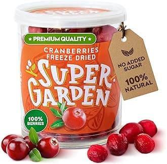 Super Garden Freeze Dried Cranberries - Natural Whole Fruit with No Added Sugar - Rich in Vitamins & Antioxidants - Crunchy Healthy Snack for Baking, Smoothies & Cereals - Long-Lasting Pure Cranberry