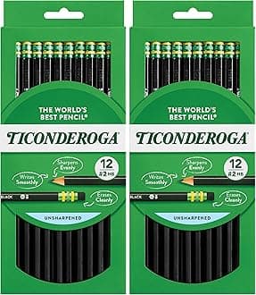 Ticonderoga Pencils, 2 HB Soft, Black | Wood-Cased | Unsharpened | 24 Count Total