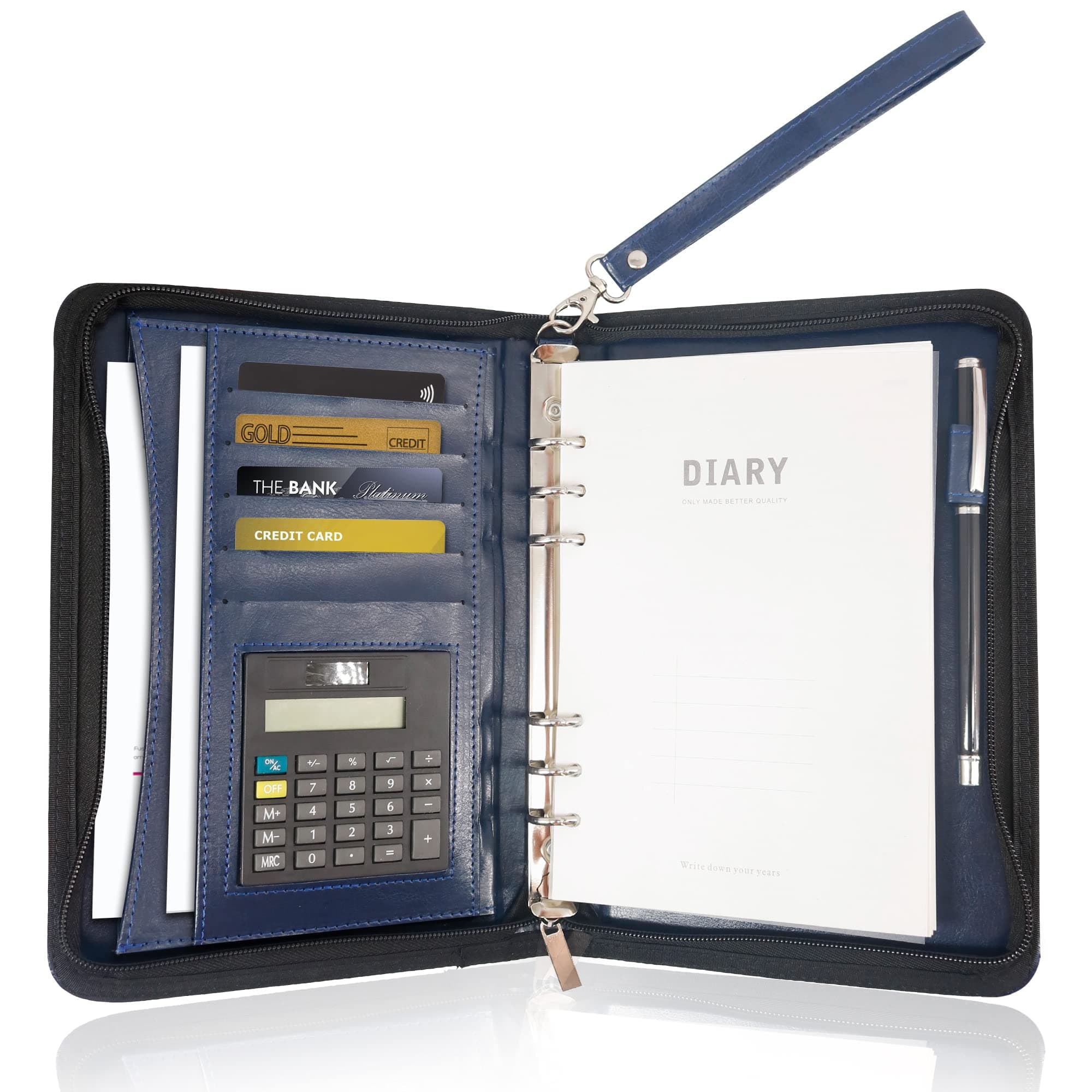 GraduatePro A5 Clipboard Folder with 120 Note Paper and 6-Ring Binder, Waterproof Business Organizer Without Calculator-(Blue)