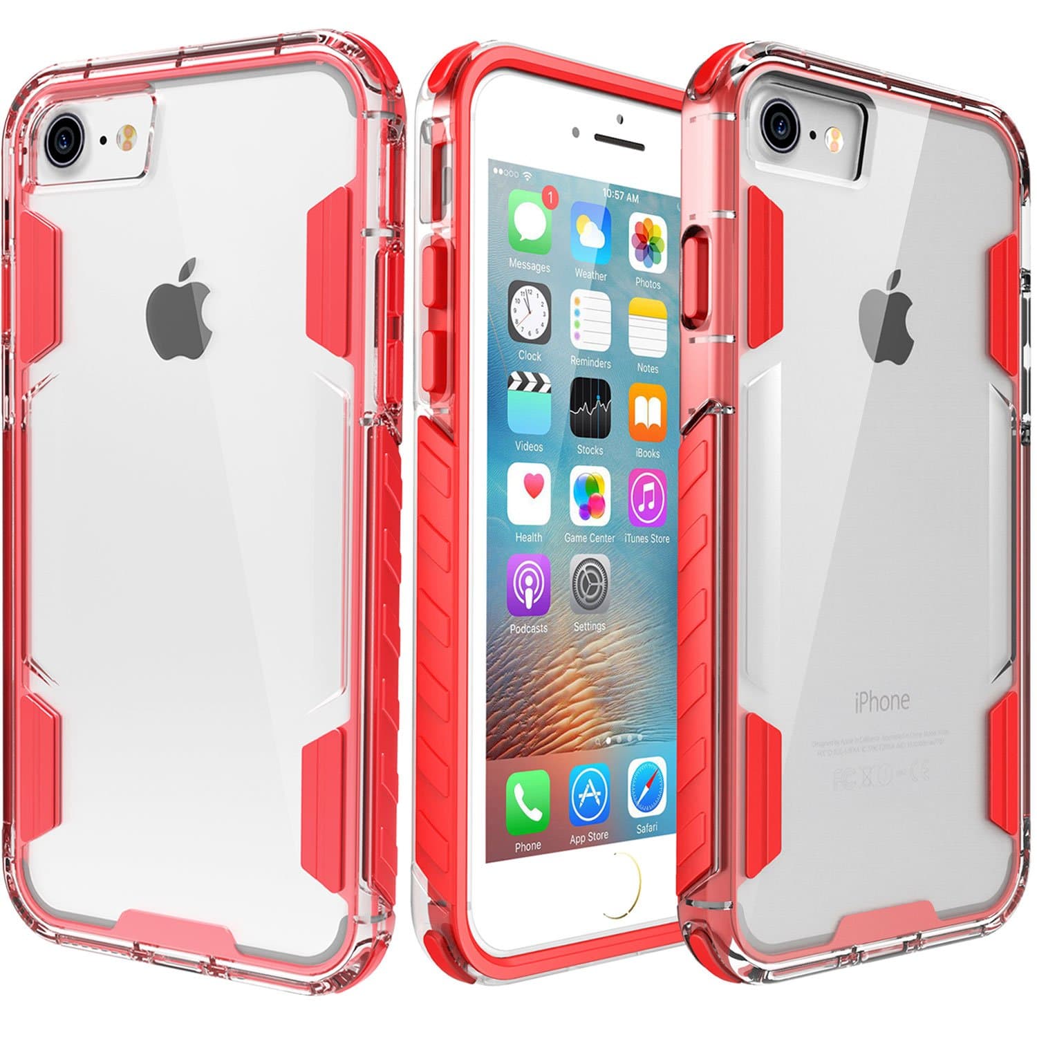 zisure iPhone 8 Case,iPhone 7 Case, [Rock Sugar] Heavy Duty Crystal Hard Clear Case Durable Shatterproof Sport Phone Cover for iPhone 8 iPhone 7 4.7 inch (Red)