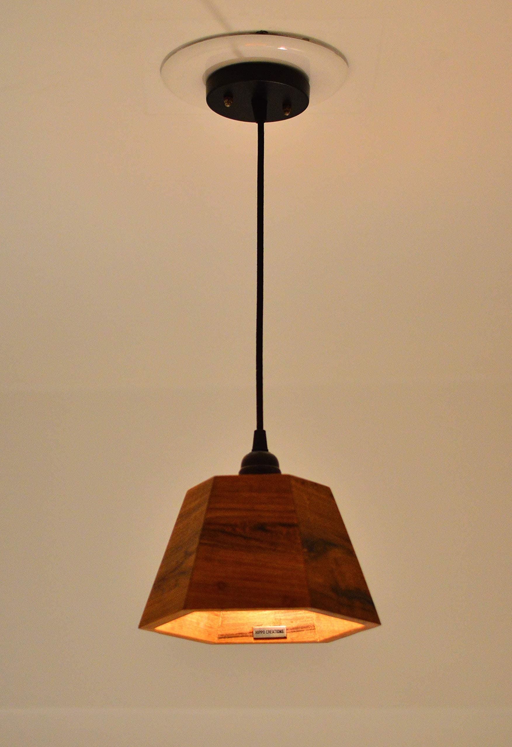 Hippo Creations Natural Teak Wood Hanging Ceiling Lamp
