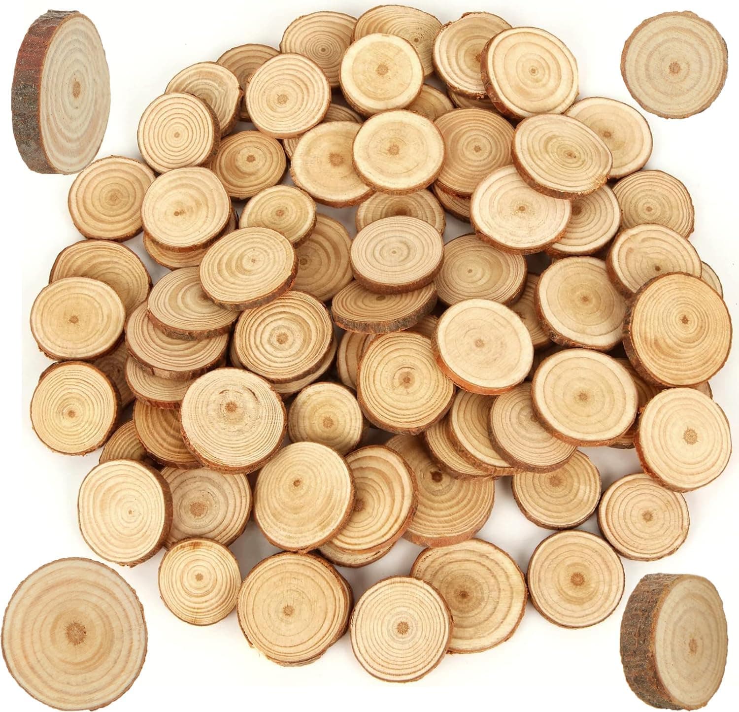 BetterJonny 100Pcs Wooden Discs Under 3cm, Round Log Kit With Hole, Unfinished Circles With Twine, Raw Craft Wood for DIY, Crafts, Wedding, Christmas Decoration
