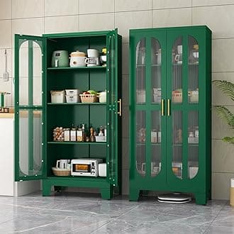 EROSOEI Metal Kitchen Pantry Storage Cabinet,Food Pantries Cabinets with Acrylic Glass Doors and Adjustable Shelves,Storage Cupboard for Kitchen, Living Room, Laundry Room and Dinning Room 61.02”H