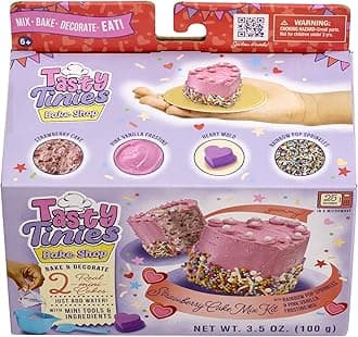 Goliath Tasty Tinies Bake Shop Strawberry Cake Mix Kit with Rainbow Pop Sprinkles and Pink Vanilla Frosting Mix | Bake & Decorate 2 Real Mini Cakes | Includes Mini Tools & Ingredients | Ages 6+