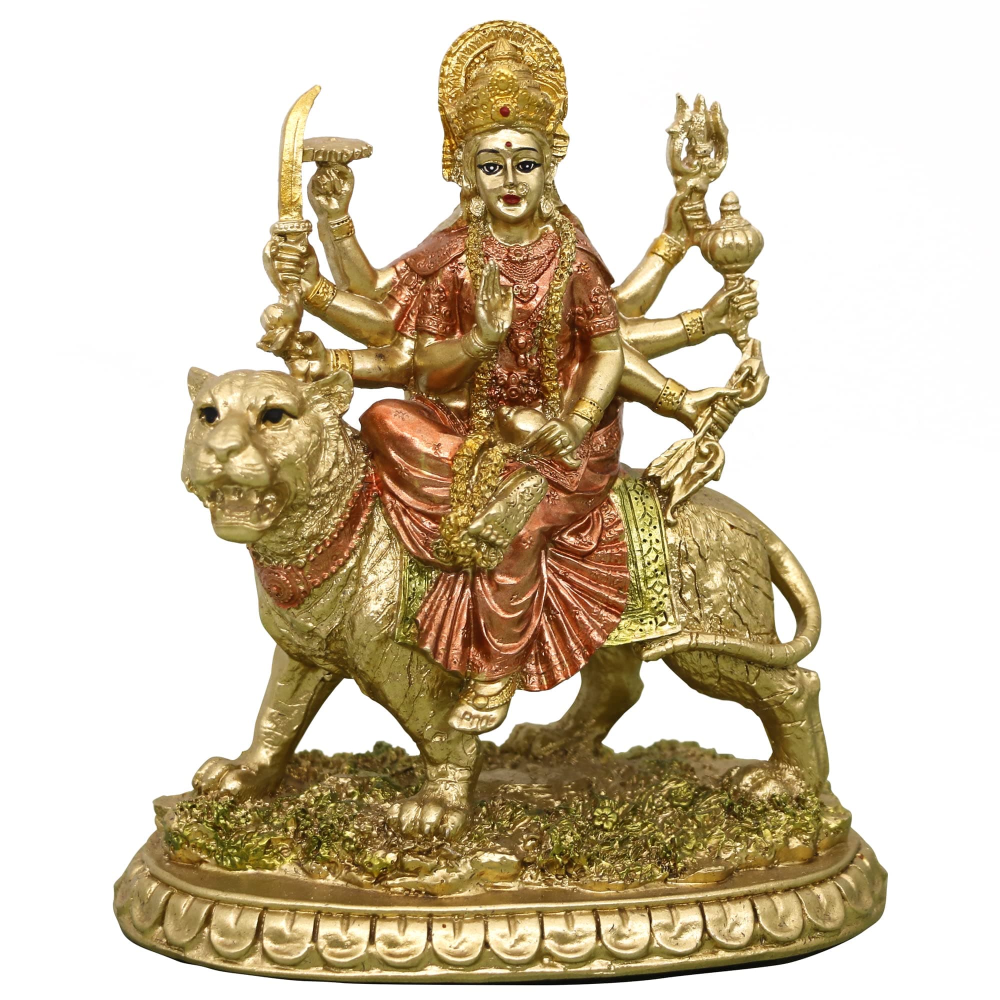 Hindu Goddess Small Durga Statue - 5.7" H Indian God Durga on Tiger Figurines Decoration Hinduism Buddha Idol Home Office Temple Puja Sculpture Mandir Murti Diwali Pooja Gifts Meditation Altar Shrine