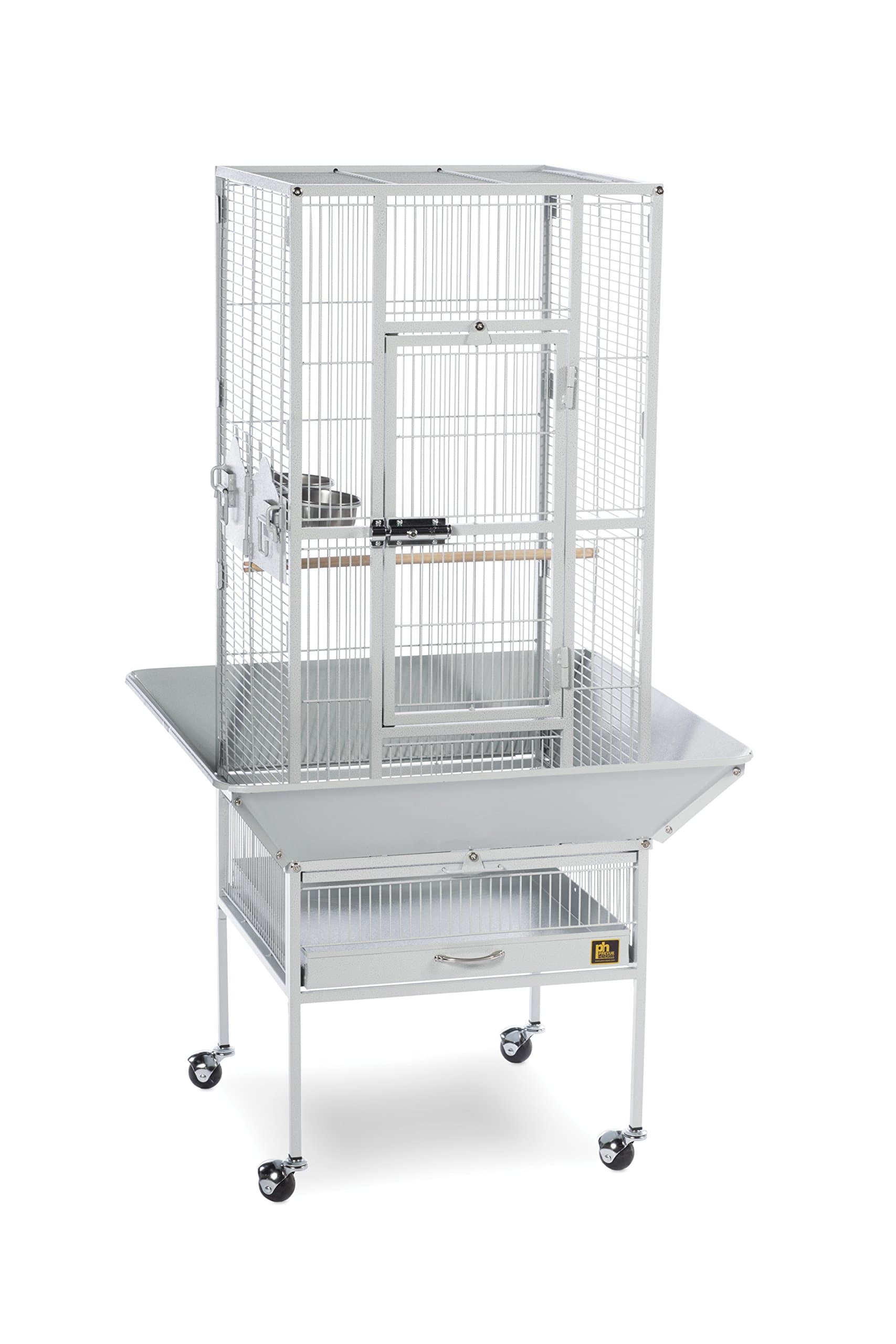 Prevue Pet Products Wrought Iron Select Bird Cage - Steel Cage with Rolling Stand and Seed Guards, Durable Design, Ideal for Cockatiels and Medium Birds - Pewter Hammertone