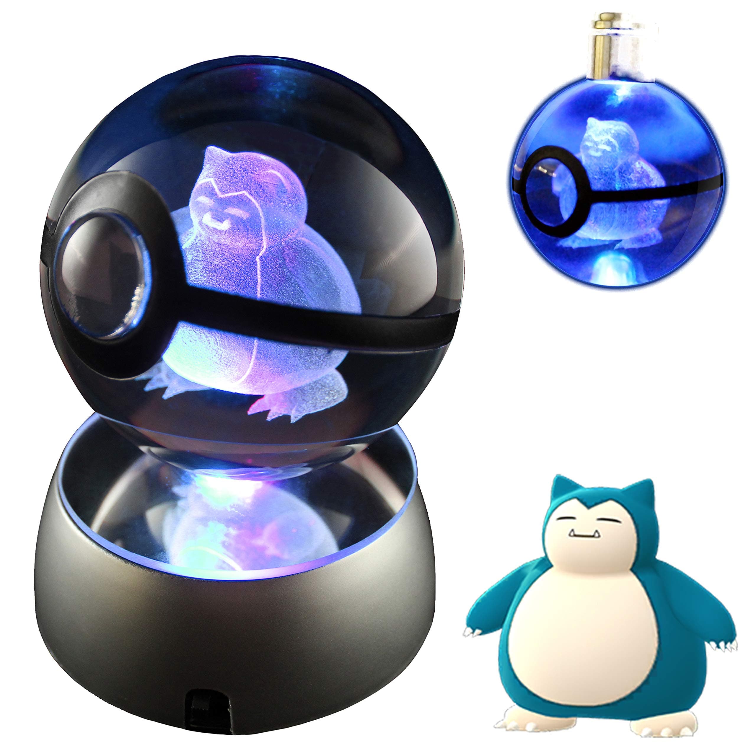 COOLINKO 3D Crystal Ball LED Night Light with LED Keychain Laser Engraving (Snorlax)